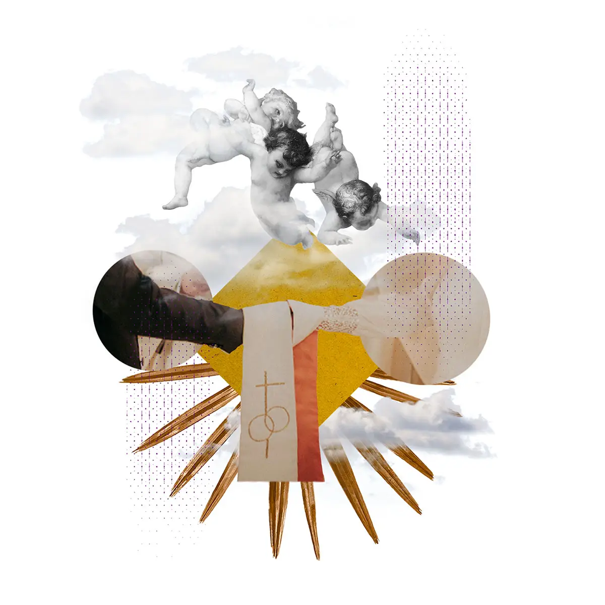 Symboliczny obraz sakramentu małżeństwa – obrączki, stuła i motyw aniołów. Sakrament małżeństwa w parafii franciszkanów w Zielonej Górze.